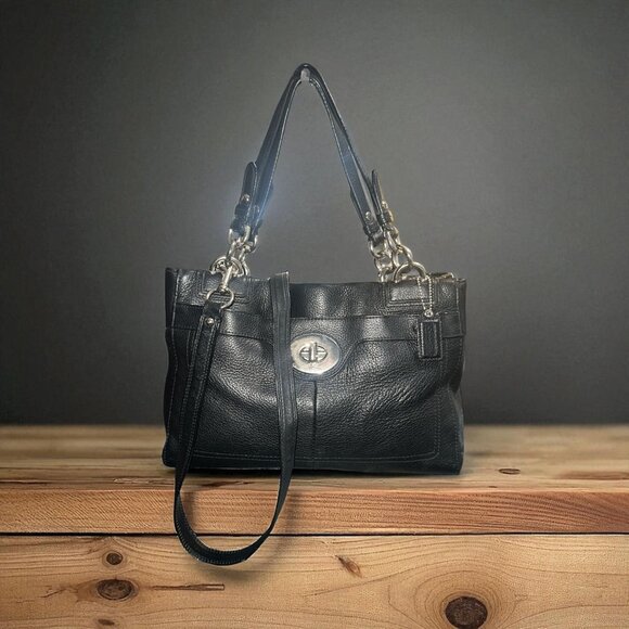 Coach Penelope Satchel 16531Black Pebbled Leather Nickel Convertible Bag + Strap - Picture 1 of 11